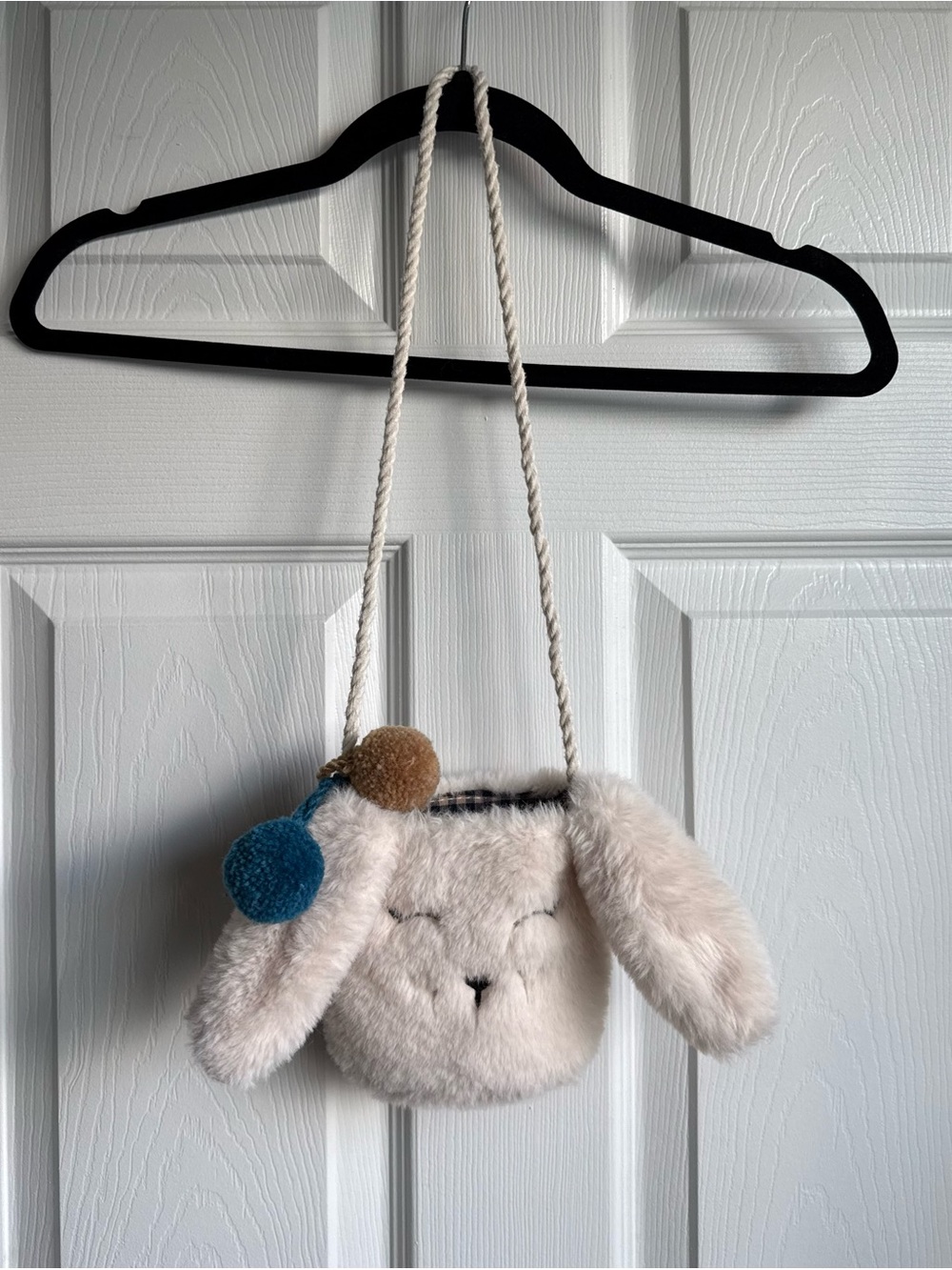 Zara Kids Plush Bunny Crossbody Bag Faux Fur Rabbit Purse Plaid Lining